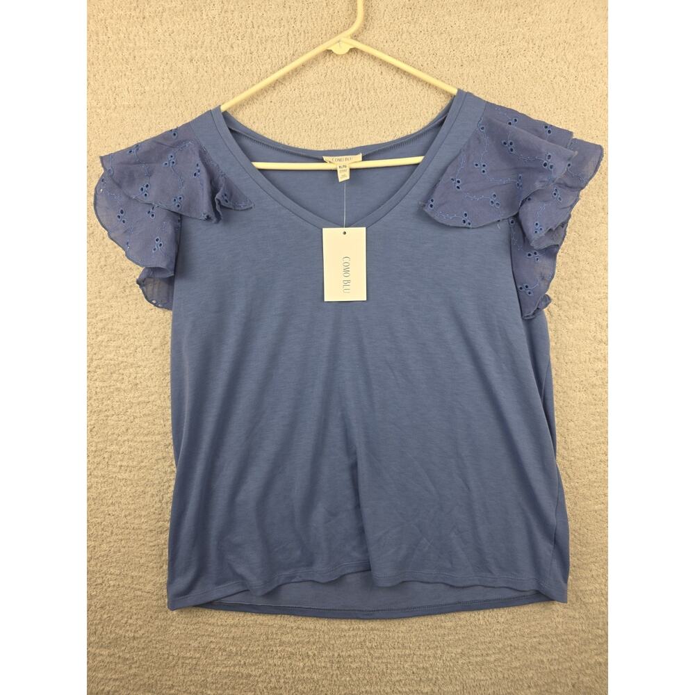 Como Blu Women's V-Neck Eyelet Flutter SleeveTop Size XL